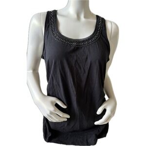 White House Black Market Women's Black Beaded Neckline‎ Sleeveless Top Large